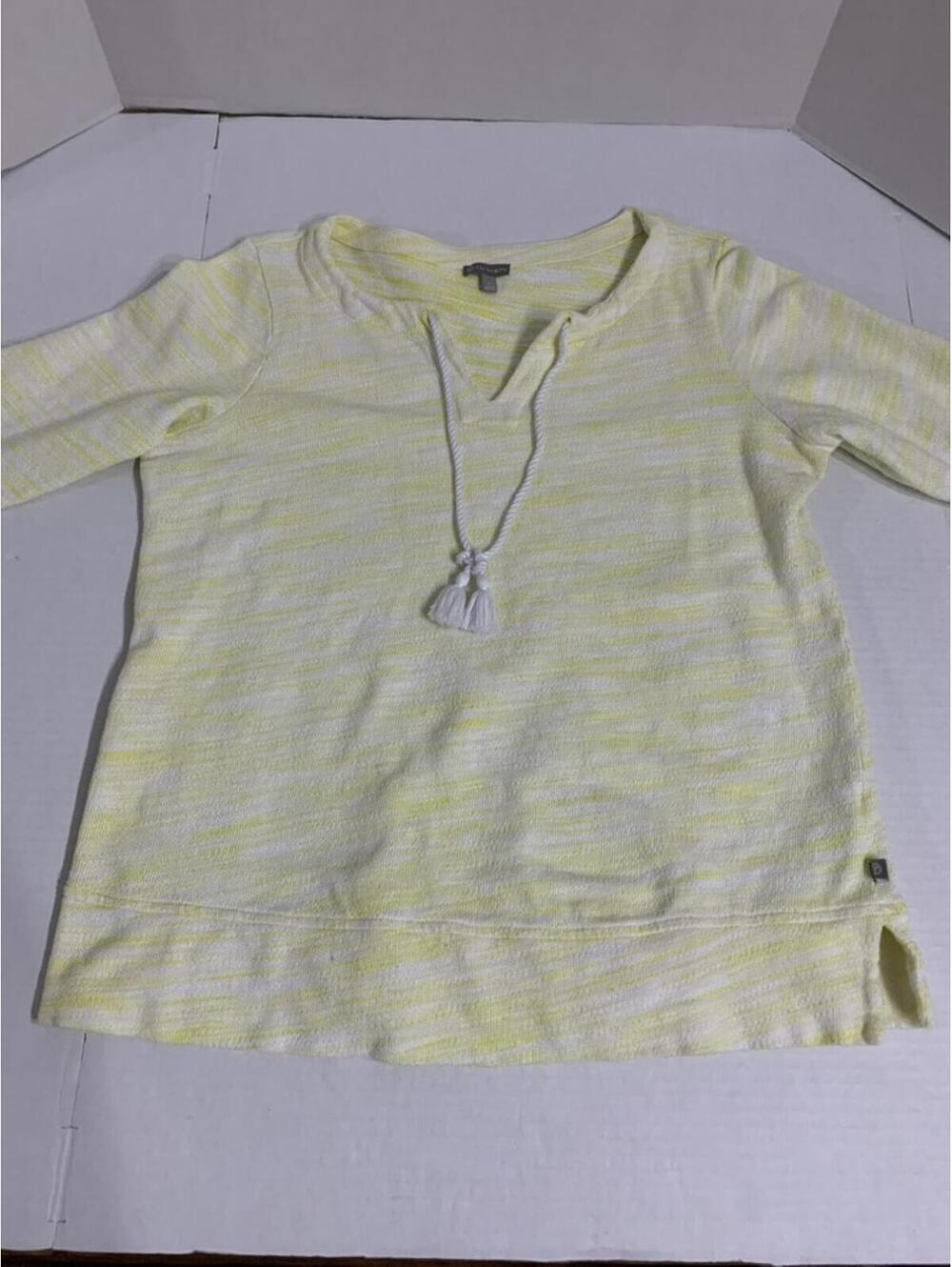 T by Talbots Size X 14-16 Lemon Yellow and White Pullover Top